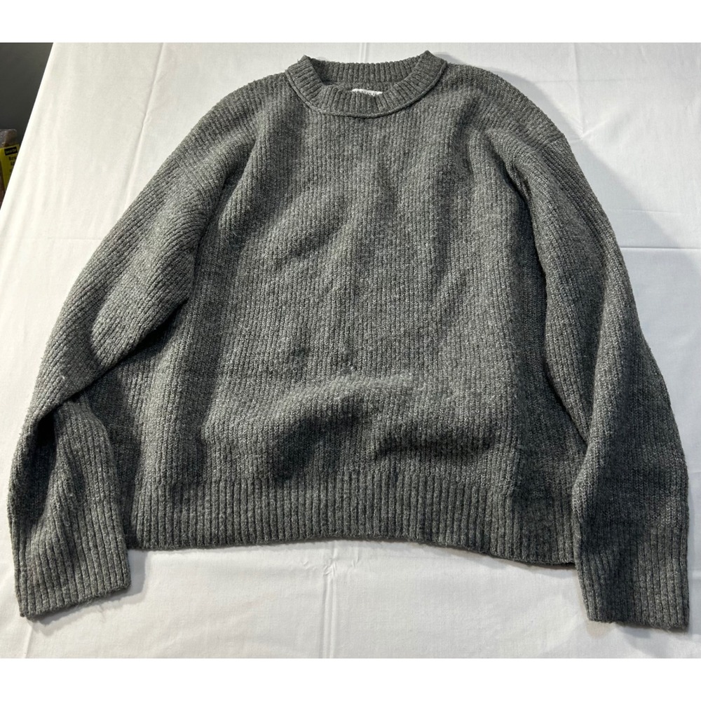 American Eagle Mens Gray Ribbed Knit Crewneck Sweater Size Large